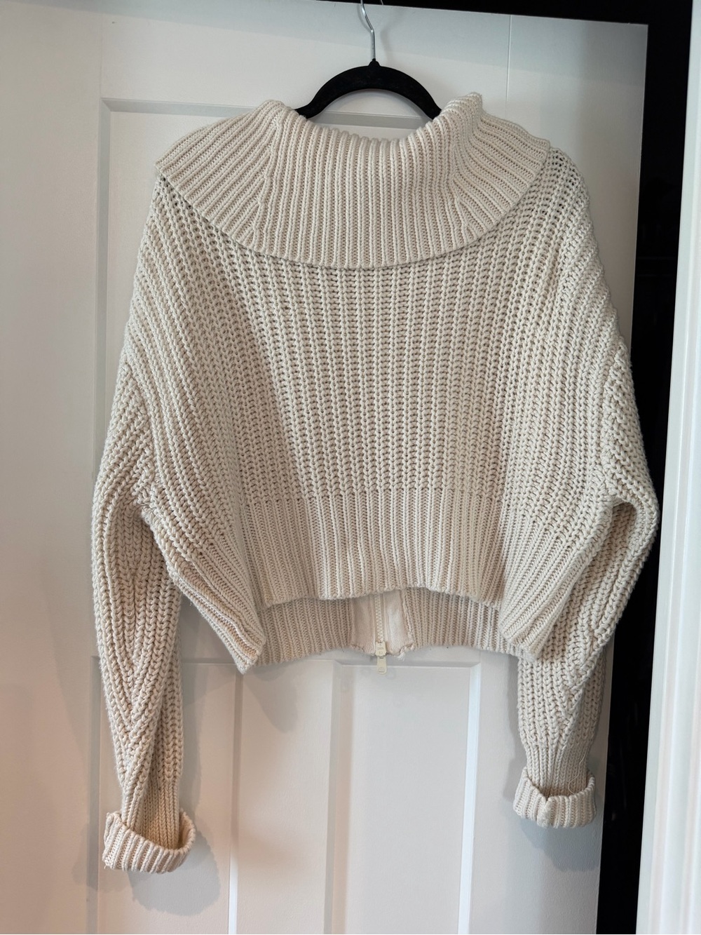 aerie Cream Zip-Up Chunky Cowl Sweater - Picture 6 of 11